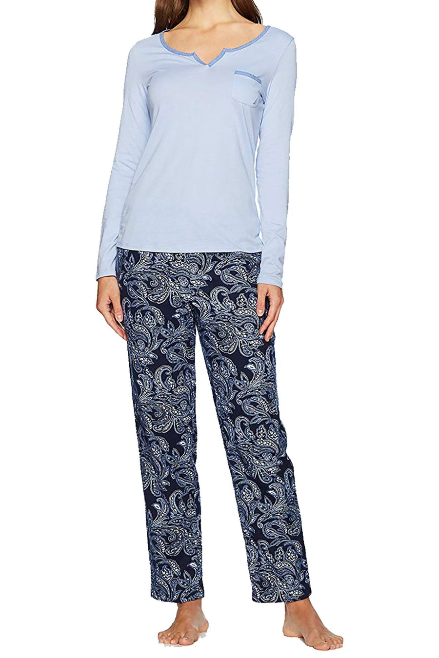 Nautica Blue/Navy Paisley-Print Knit/Flannel Pajama Set