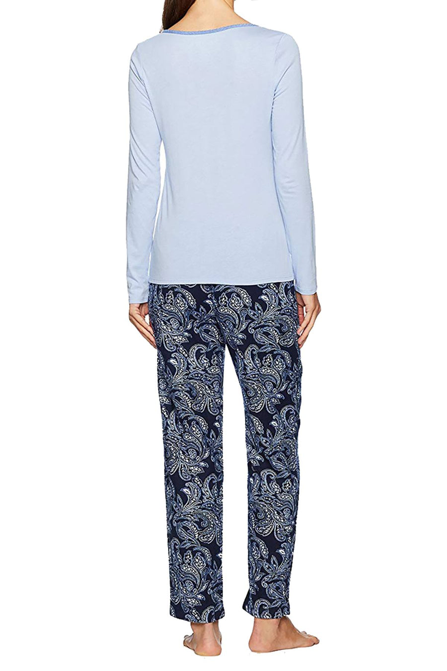 Nautica Blue/Navy Paisley-Print Knit/Flannel Pajama Set