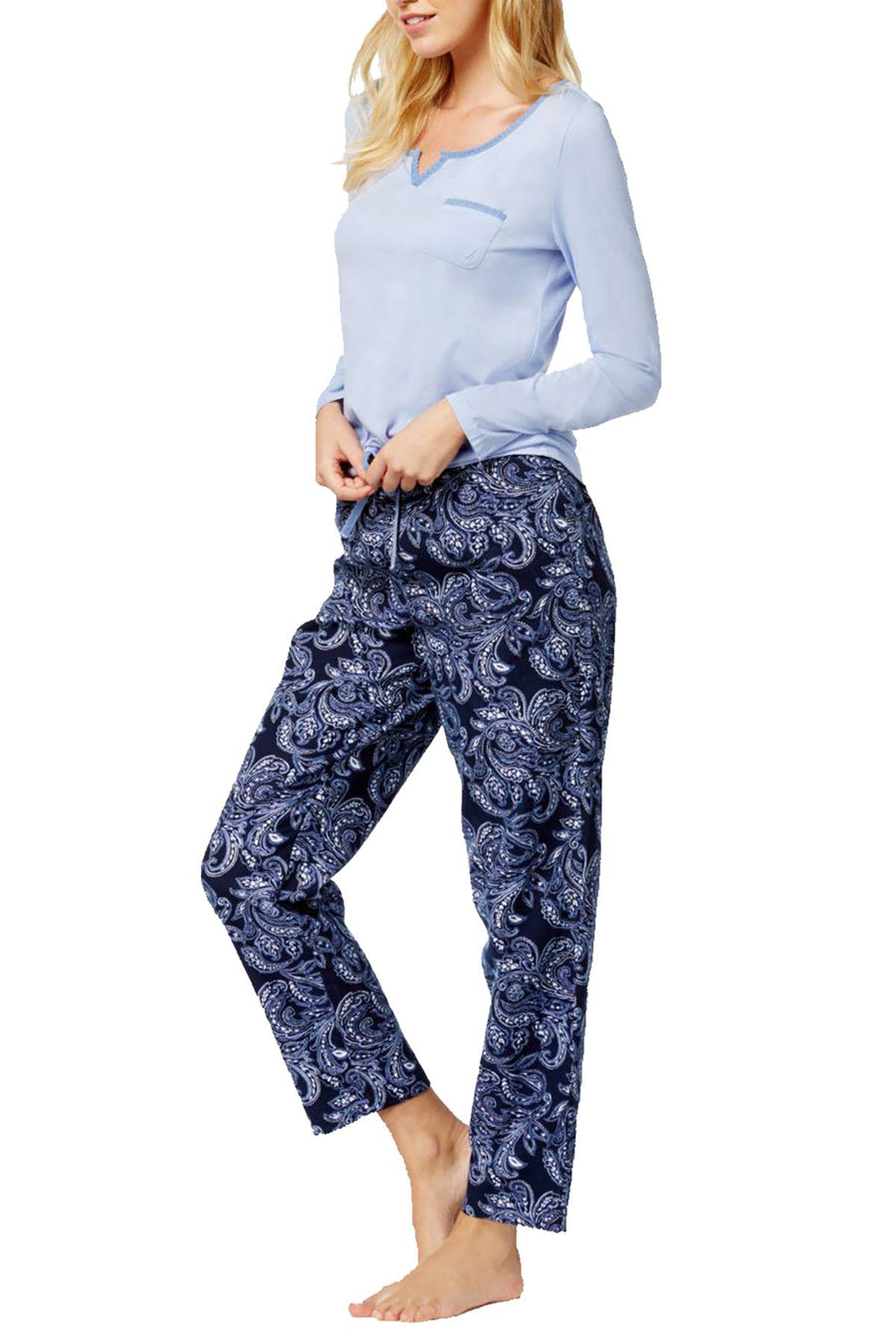 Nautica Blue/Navy Paisley-Print Knit/Flannel Pajama Set