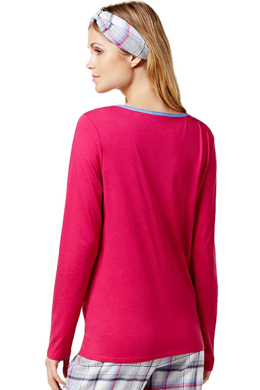 Nautica Fuchsia/Grey Flannel Trimmed Pajama Top & Headband Set