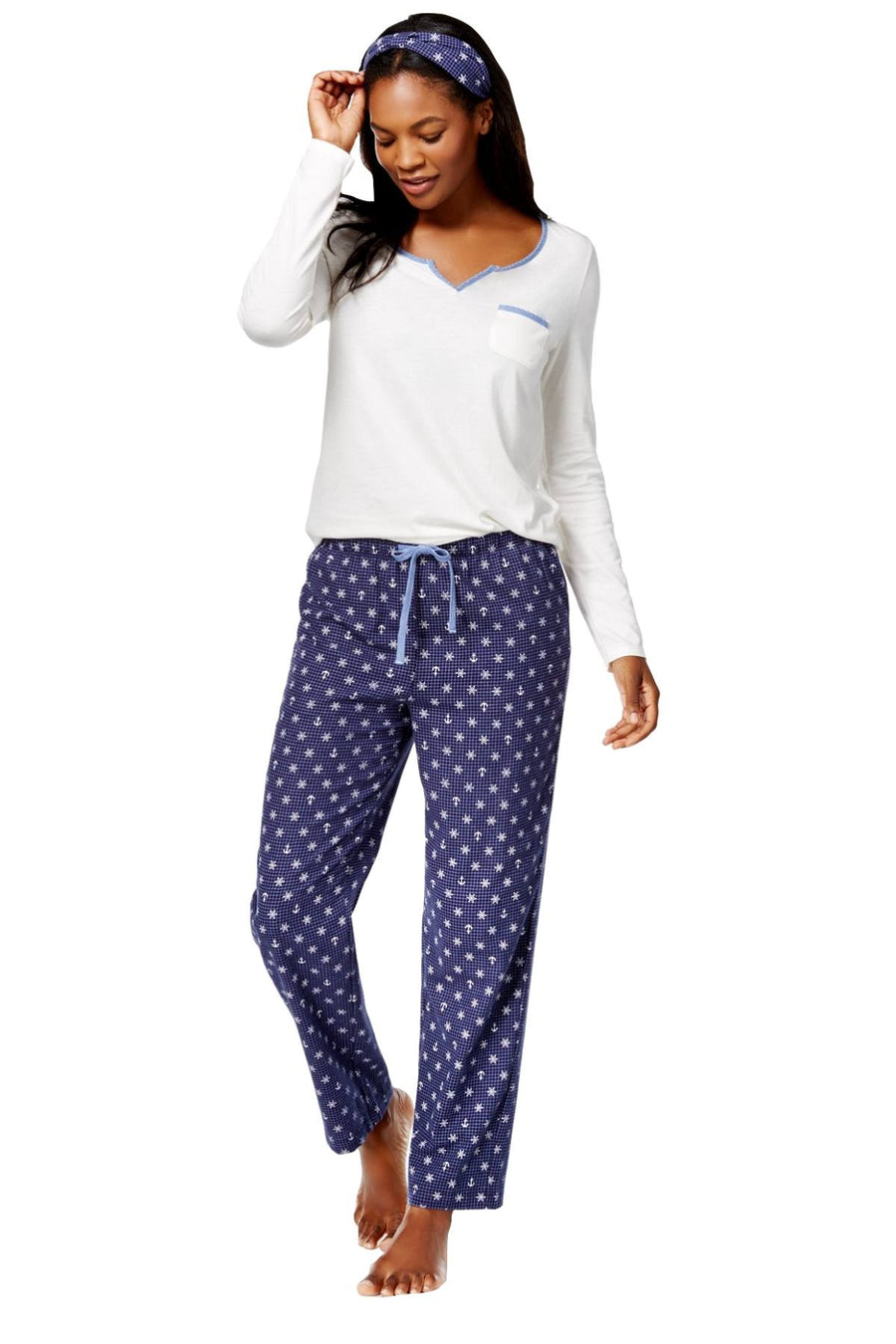 Nautica Navy/White Anchor/Snowflake-Print 3-Piece Sleepwear Set