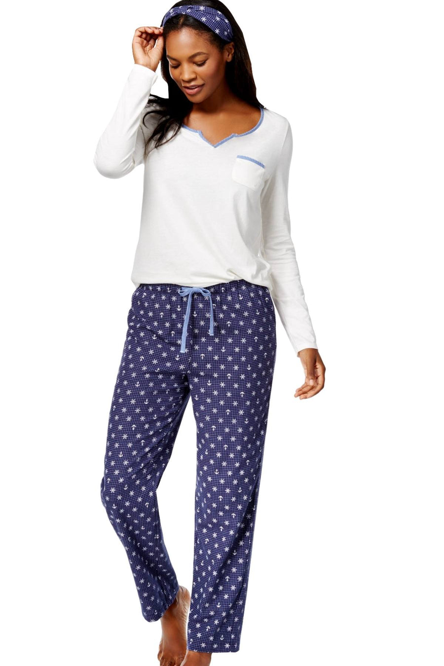 Nautica Navy/White Anchor/Snowflake-Print 3-Piece Sleepwear Set