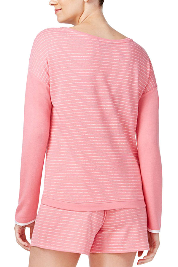 Nautica Pink-Stripe French-Terry Lounge Top