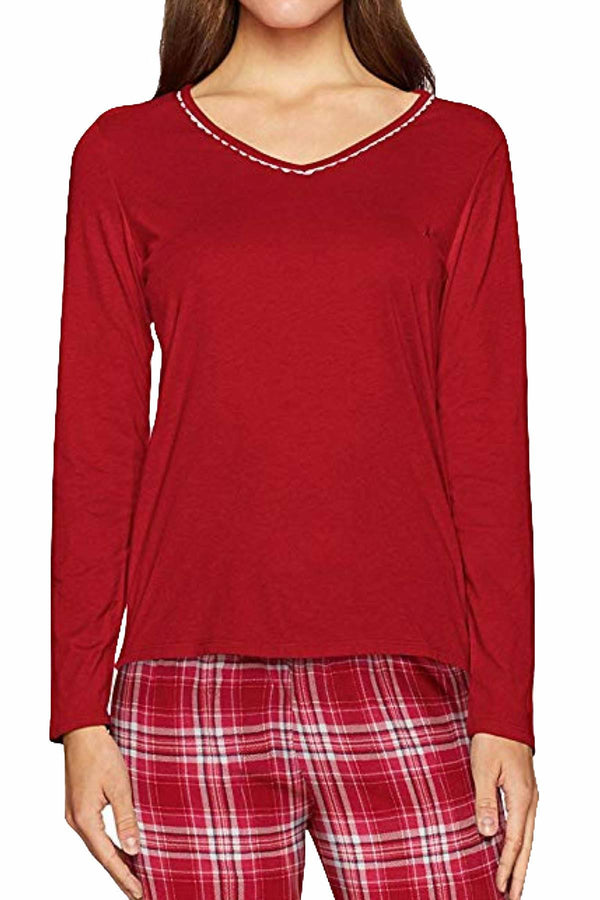 Nautica Red Cotton-Blend V-Neck Lounge Top