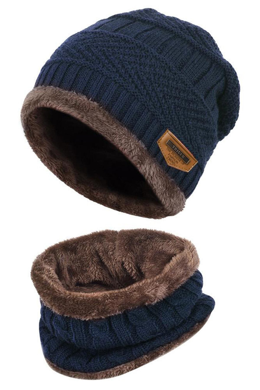 Navy Ultra-Soft 2Pc Fleece-Lined Beanie/Neck Warmer