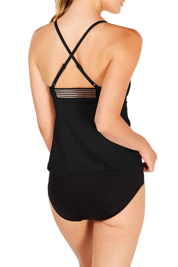 Nike Adjustable Cross Back Tankini Top in Black