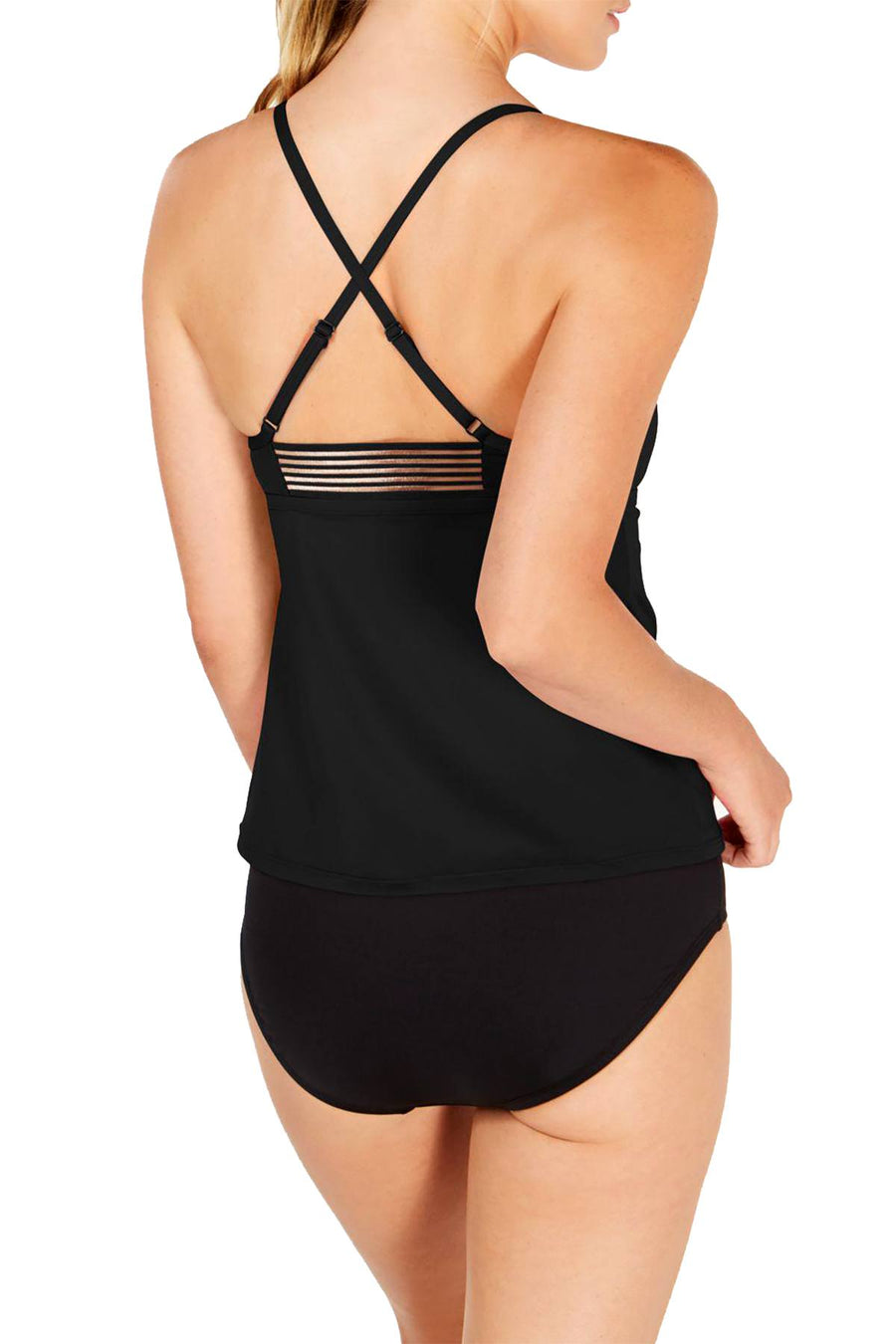 Nike Adjustable Cross Back Tankini Top in Black
