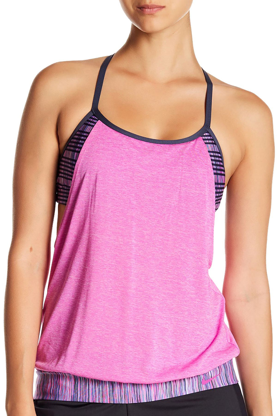 Nike Fuchsia Blast Sport Heathered Layered Tankini Top
