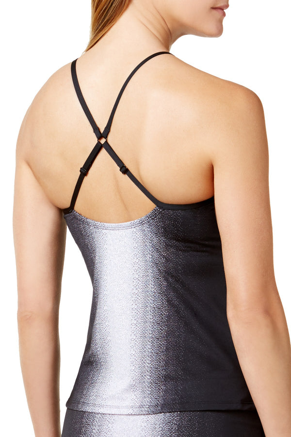 Nike Ombre High Neck Crossback Tankini Top in Black/White