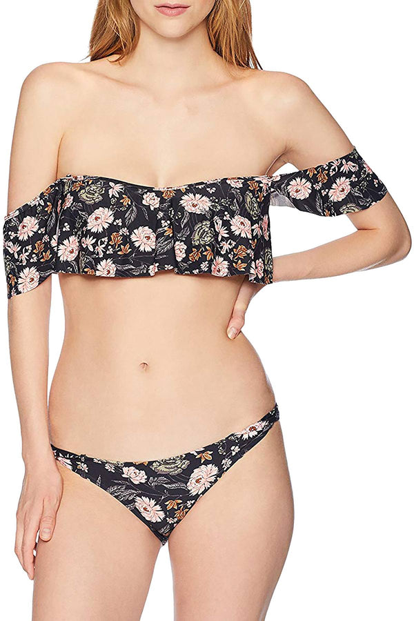 O'Neill Black Floral Colleen Twist Tab Side Bikini Bottom