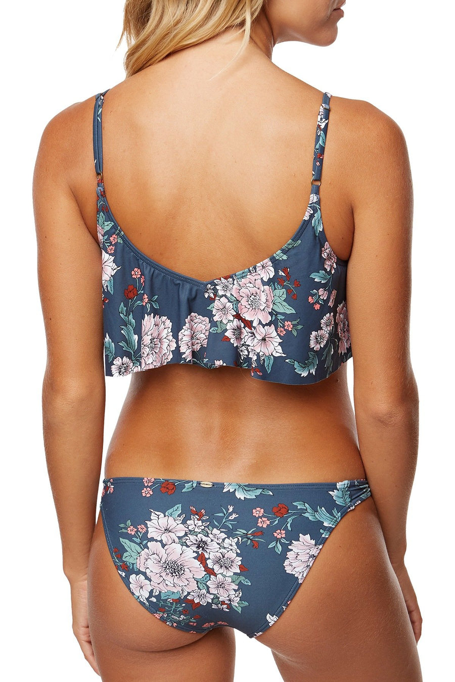 O'Neill Deep Teal Floral Print James Flounce Bikini Top