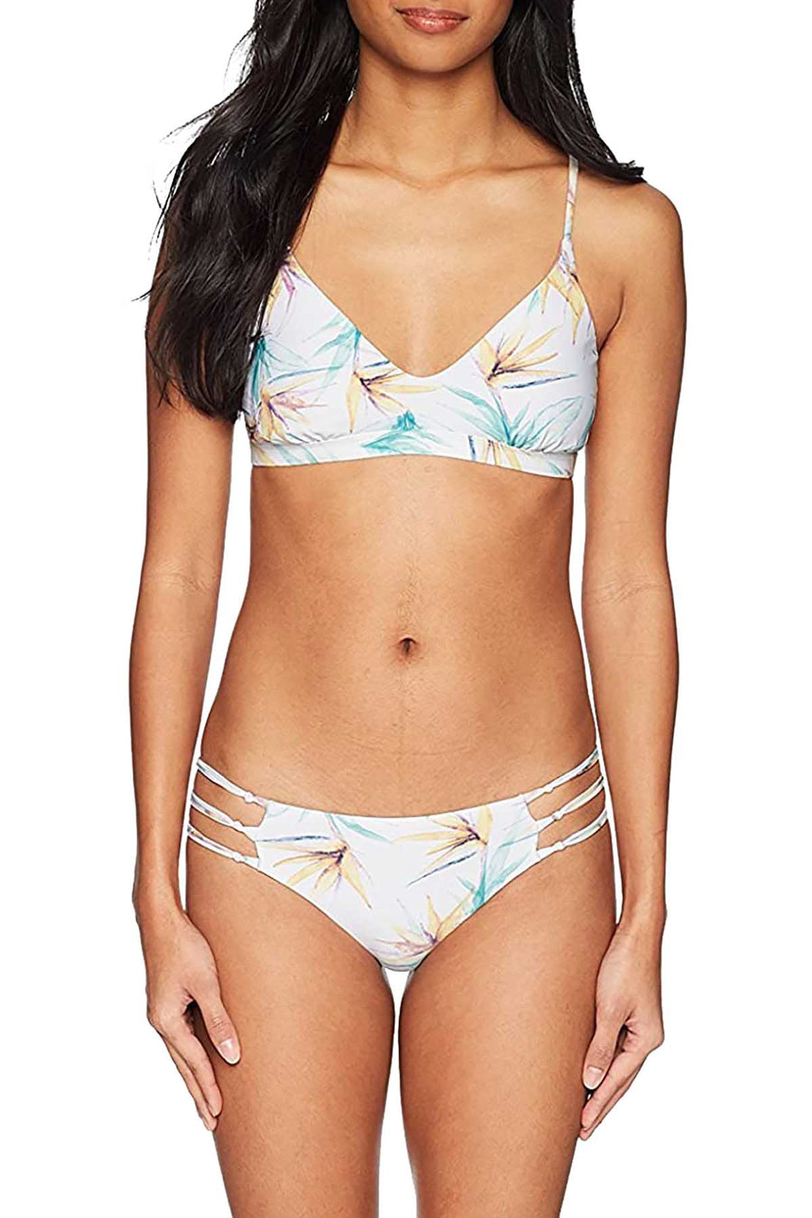 O'Neill White Paradise Floral Print Macramé Side Cheeky Bikini Bottom
