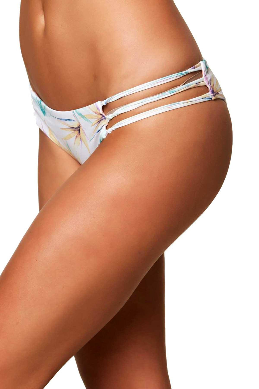 O'Neill White Paradise Floral Print Macramé Side Cheeky Bikini Bottom