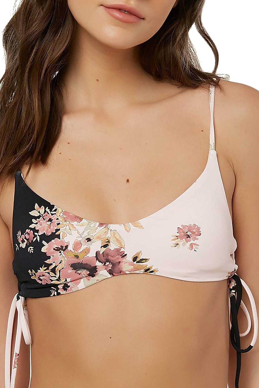 O'neill Pink/Black Castaway Printed Lace Up Sides Bikini Top