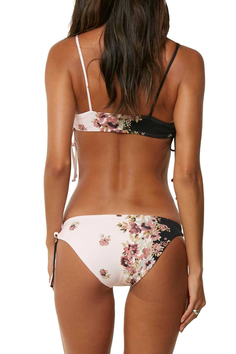 O'neill Pink/Black Castaway Printed Lace Up Sides Bikini Top