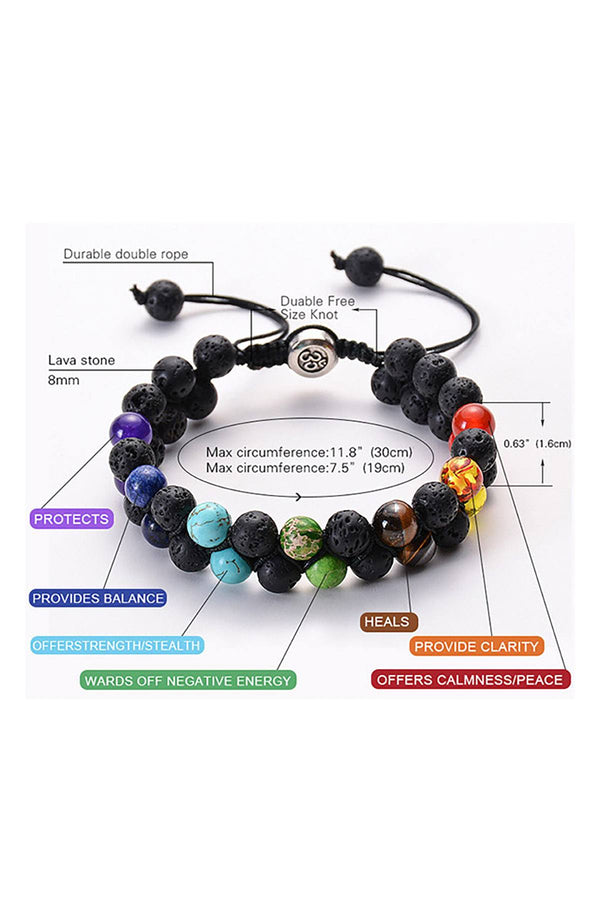 OM Double-Layer Spaced 7-Chakra / Lava Stone Adjustable Healing Bracelet