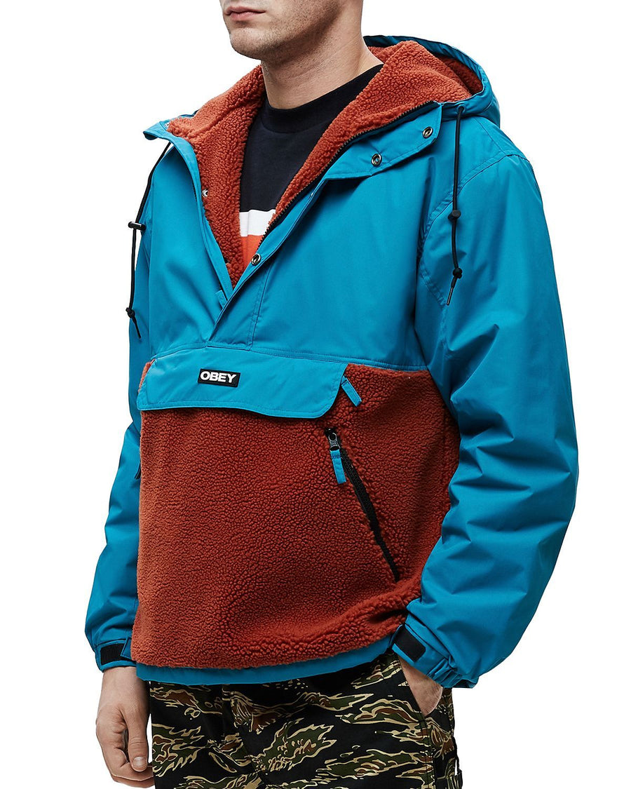 Obey Splits Sherpa Anorak Jacket Pure Teal Multi