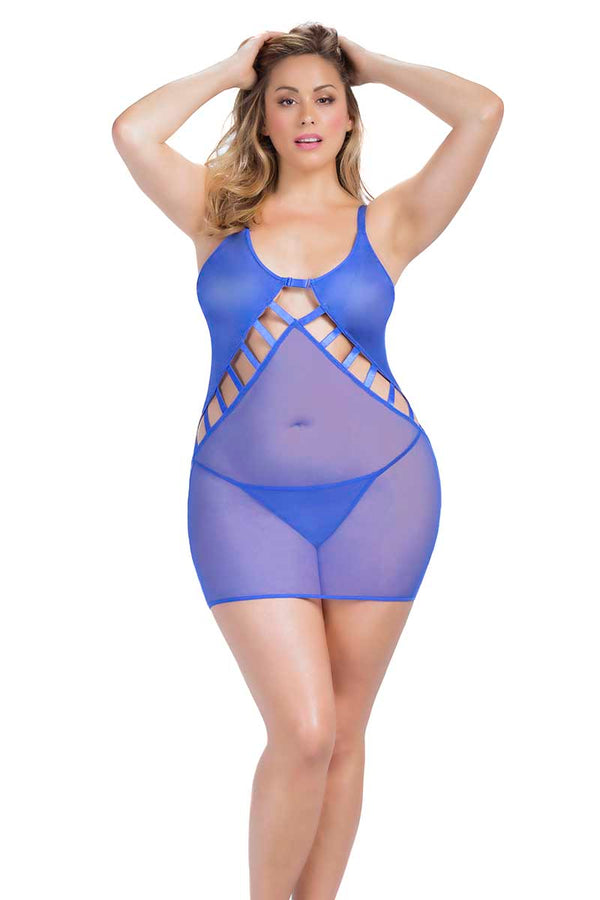 Oh La La Cheri Blue Fishnet Babydoll & G-String Set