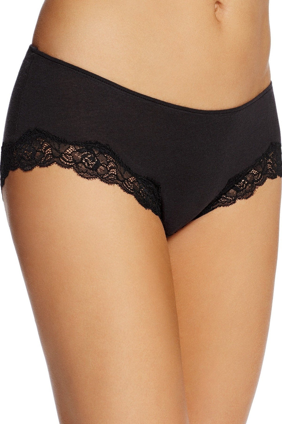 Only Hearts Black Organic Cotton Lace-Trim Hipster