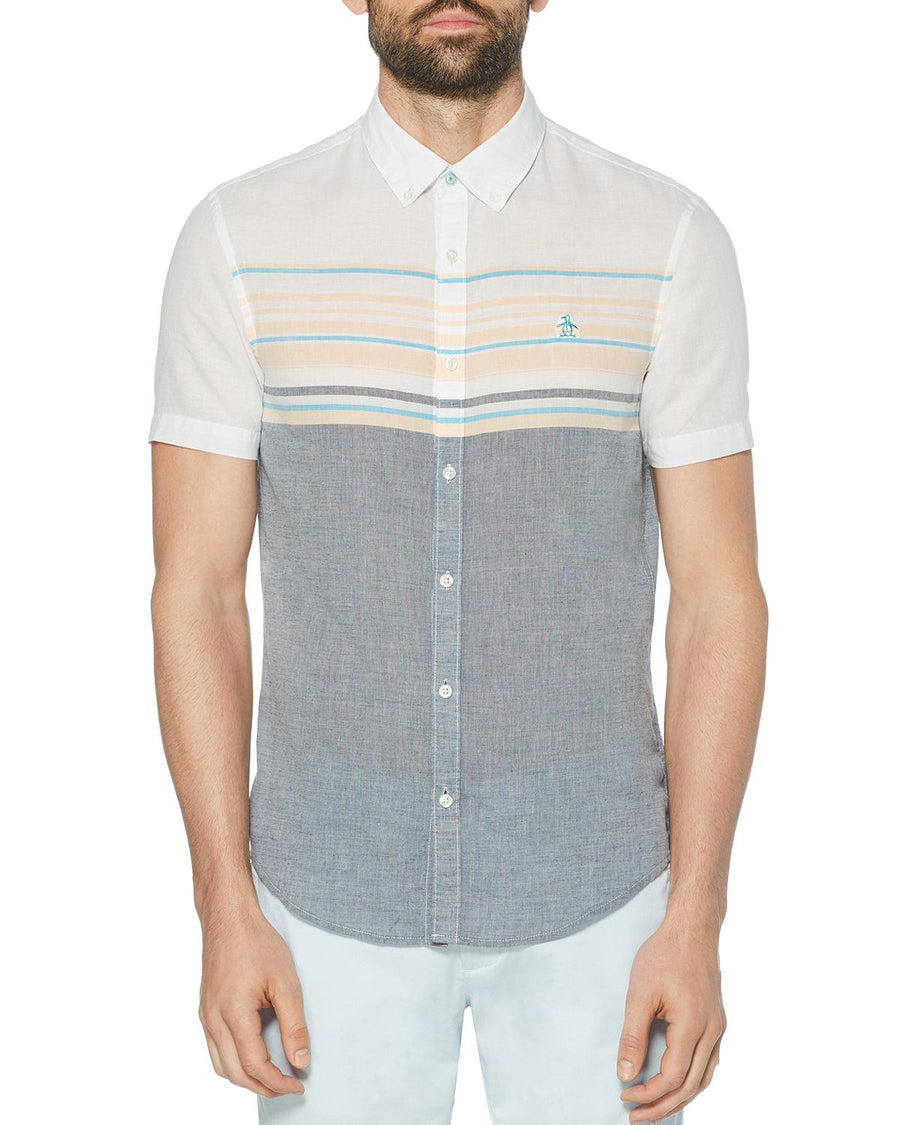 Original Penguin Cotton-blend Color-blocked Engineered Stripe Slim Fit Button-down Shirt Ballad Blue