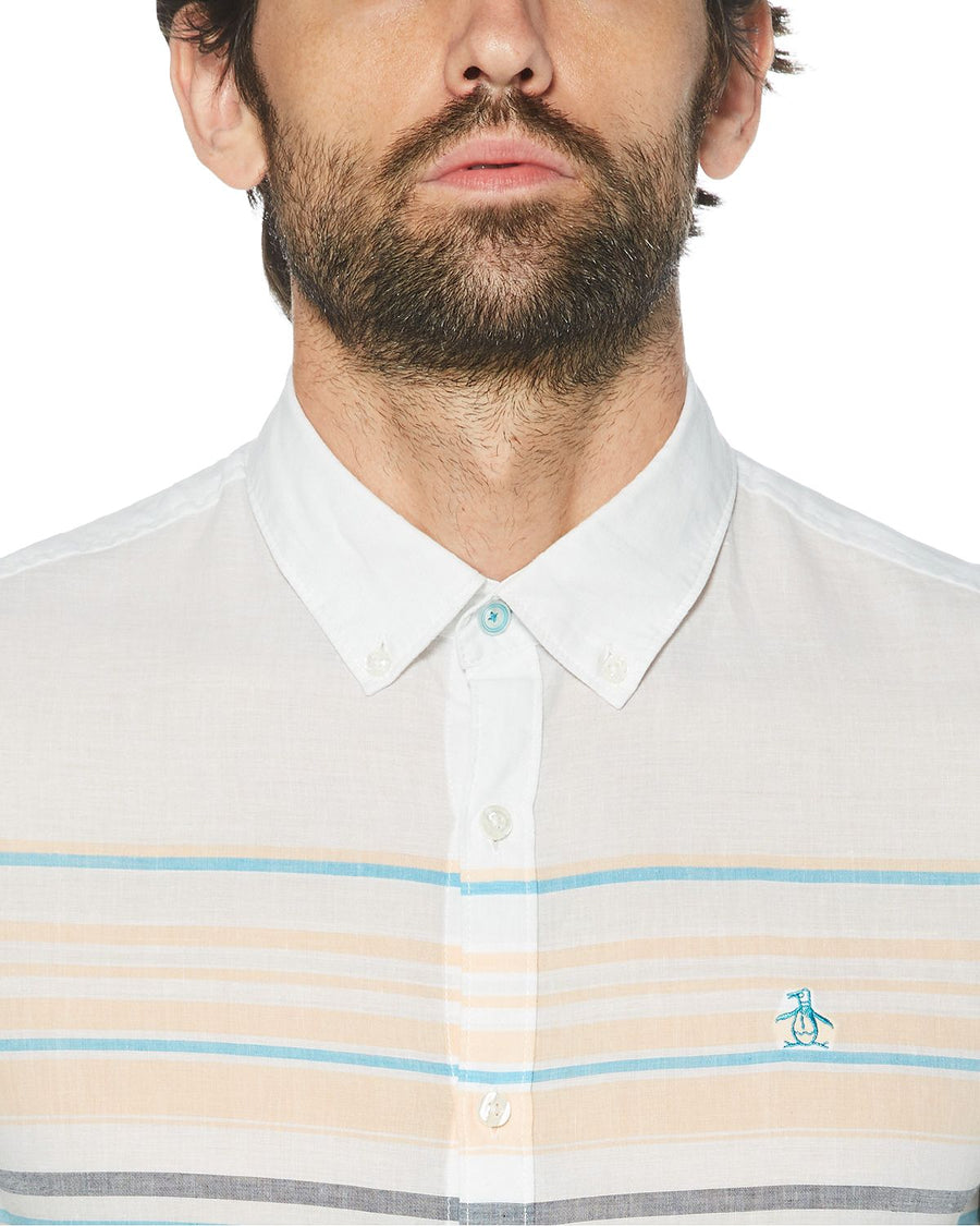 Original Penguin Cotton-blend Color-blocked Engineered Stripe Slim Fit Button-down Shirt Ballad Blue