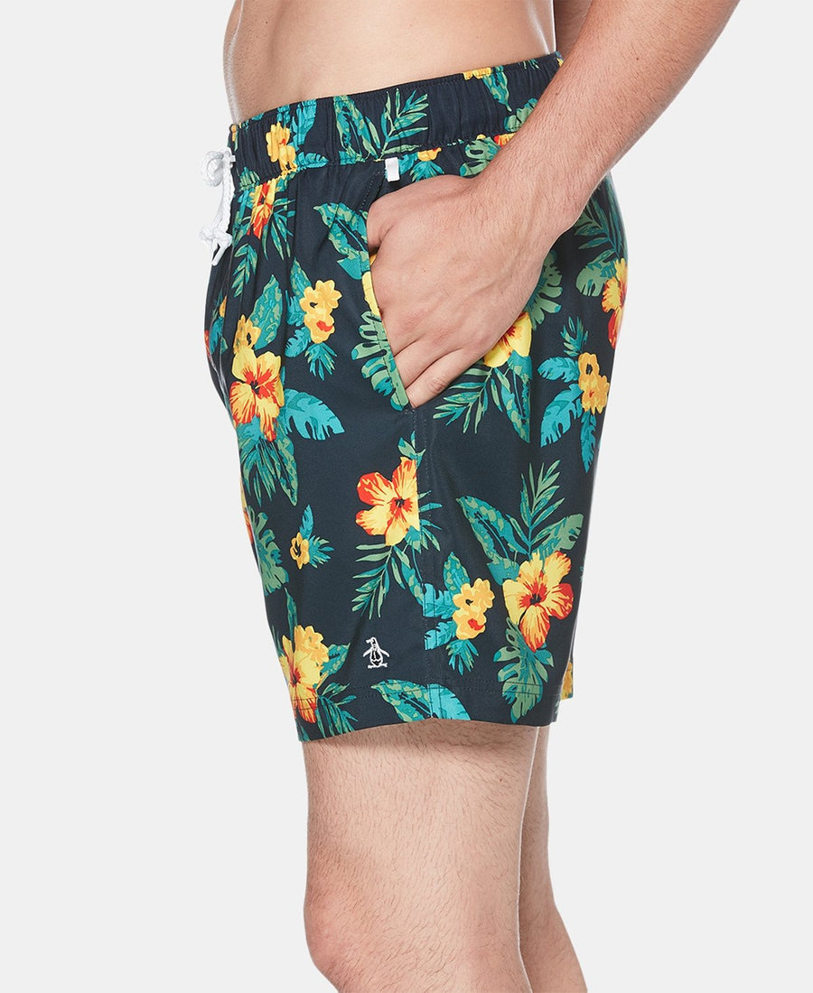Original Penguin Floral Print Swim Short in Dark Sapphire