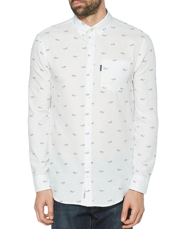 Original Penguin Glasses Print Slim Fit Button-down Shirt White