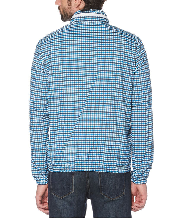 Original Penguin Tattersall Check Water-resistant Windbreaker With Zip-out Hood Dark Sapphire
