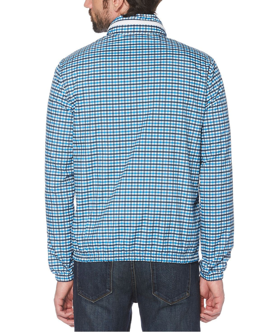 Original Penguin Tattersall Check Water-resistant Windbreaker With Zip-out Hood Dark Sapphire