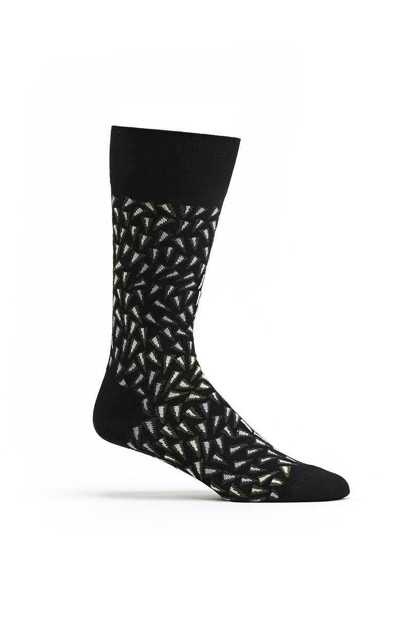 Ozone Black Wavy-Print Crew Sock