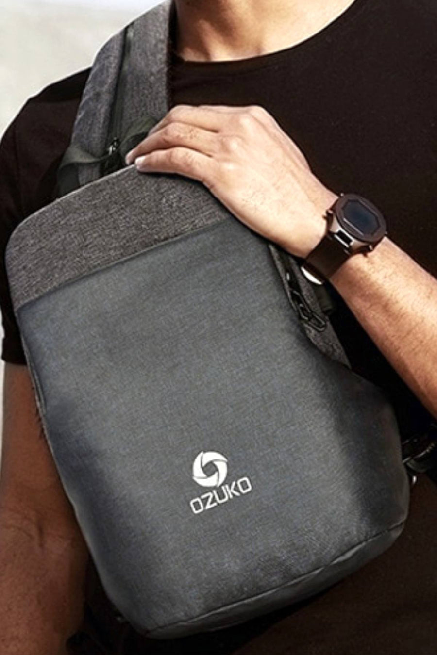 Ozuko Black USB-Charging Multifunction Crossbody Backpack-Bag
