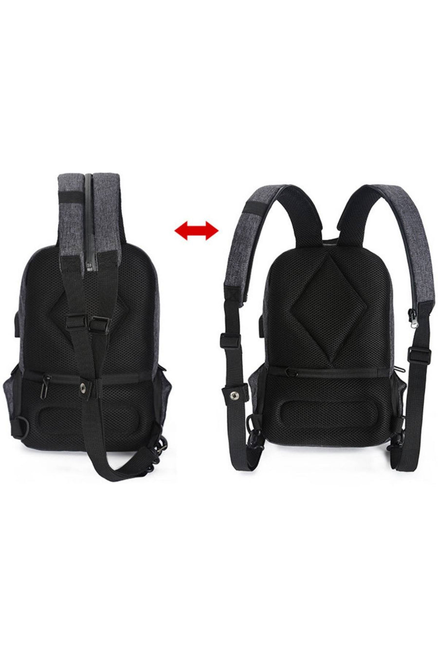Ozuko Black USB-Charging Multifunction Crossbody Backpack-Bag