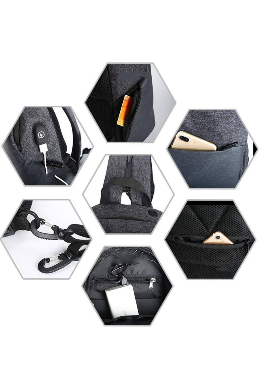 Ozuko Black USB-Charging Multifunction Crossbody Backpack-Bag