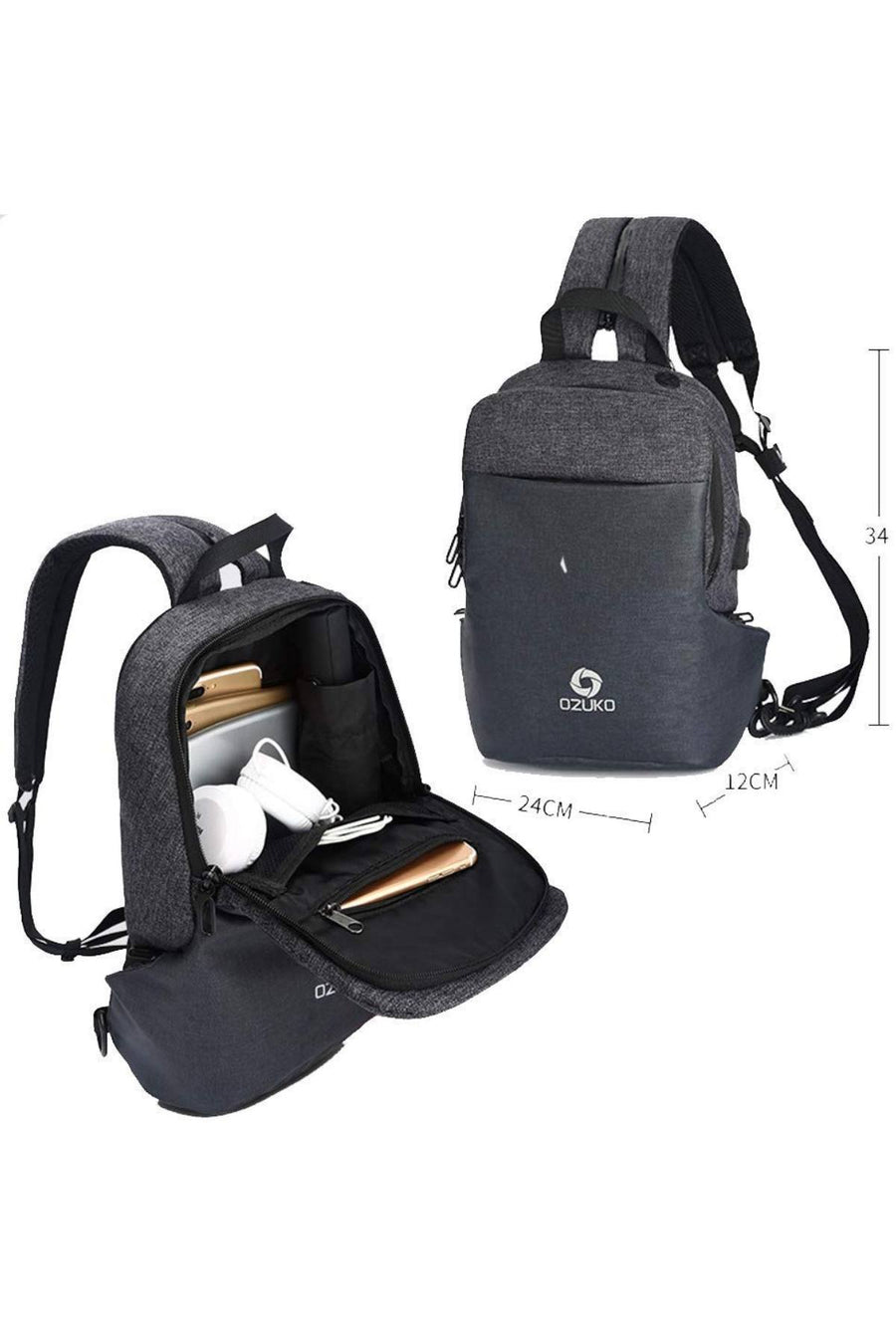 Ozuko Blue USB-Charging Multifunction Crossbody Backpack-Bag