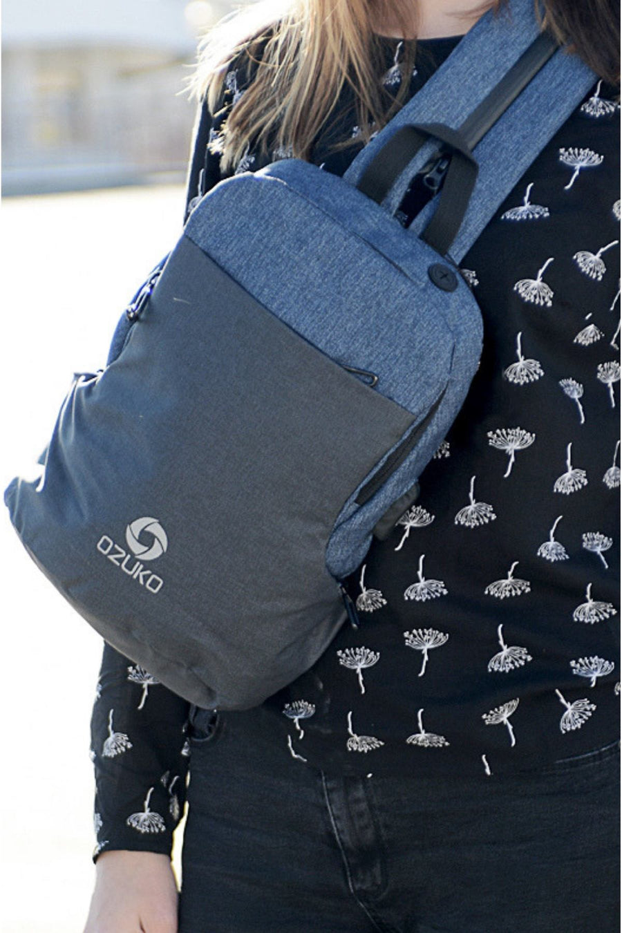 Ozuko Blue USB-Charging Multifunction Crossbody Backpack-Bag
