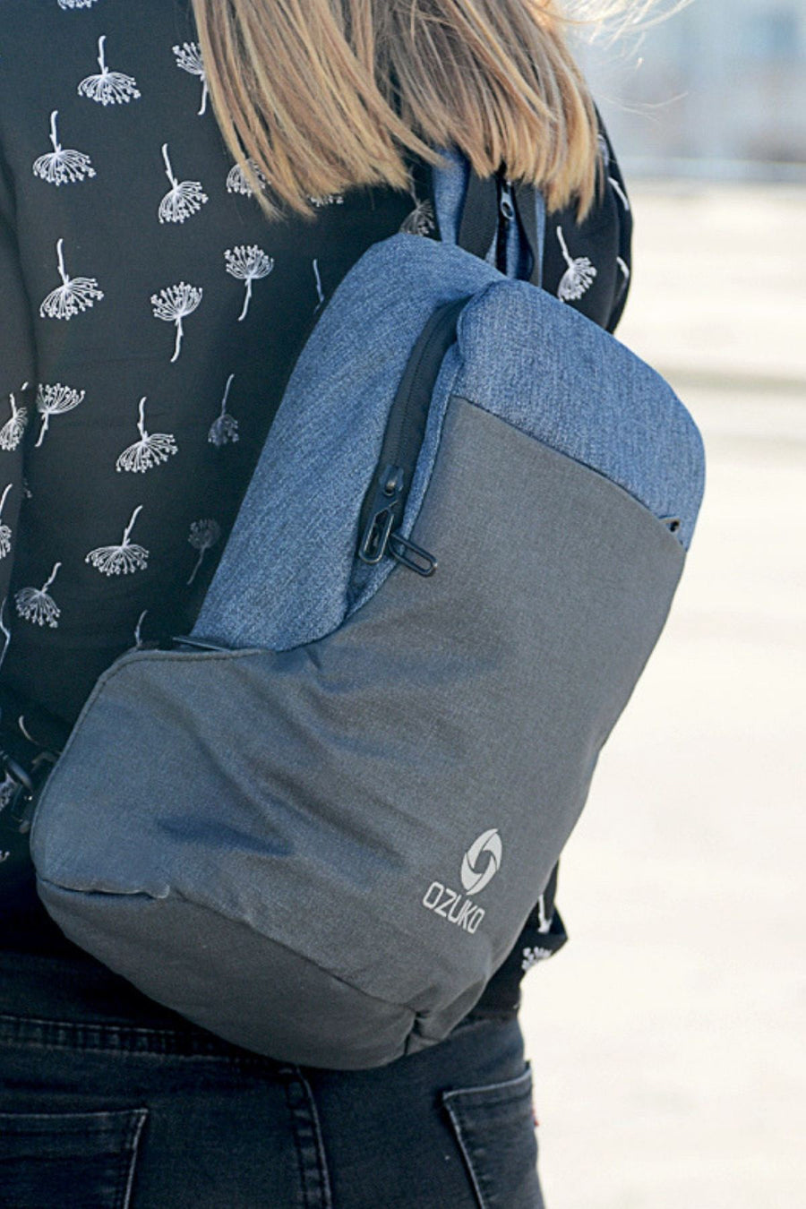 Ozuko Blue USB-Charging Multifunction Crossbody Backpack-Bag