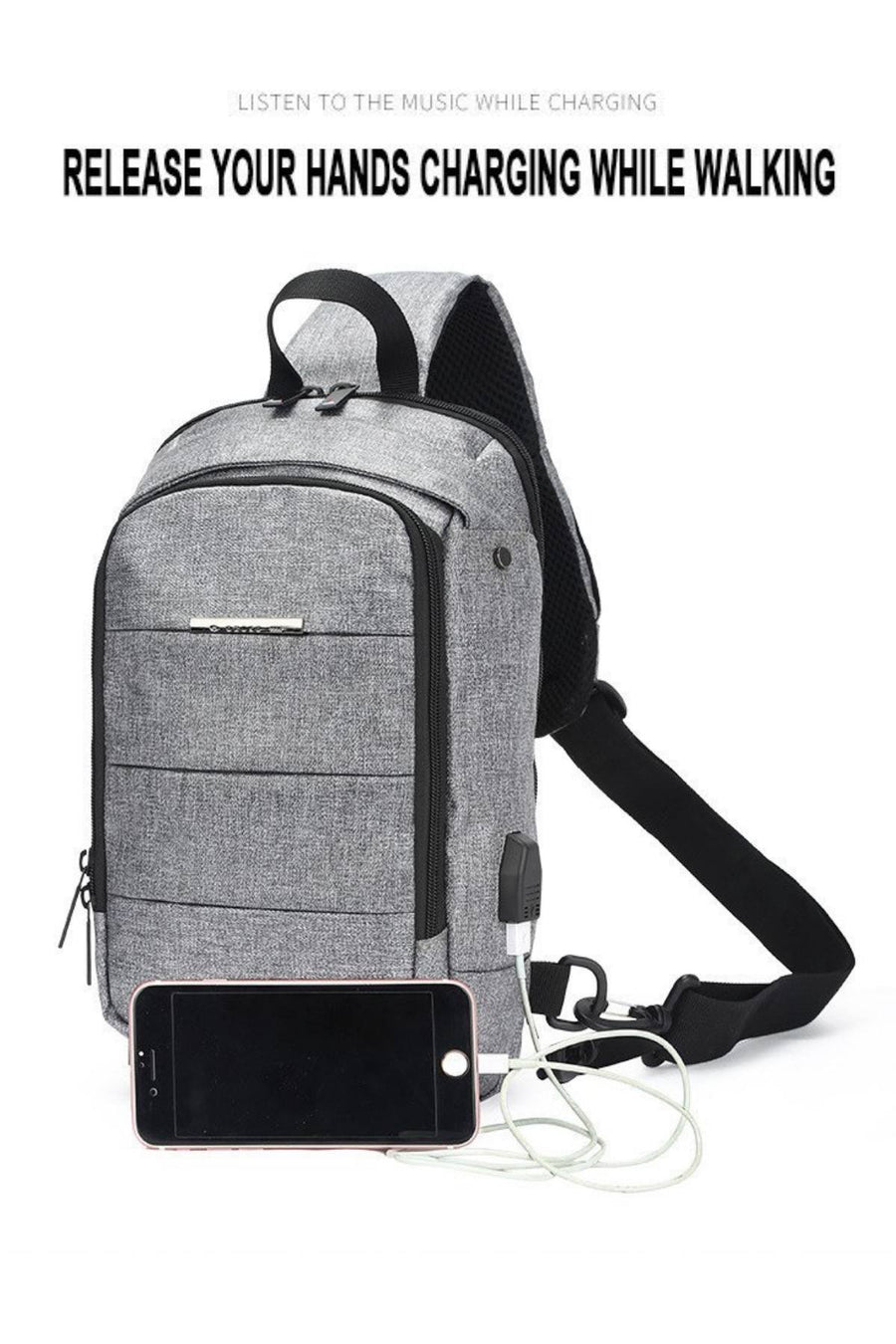 Ozuko Dark-Grey USB-Charging Crossbody Tablet Backpack-Bag