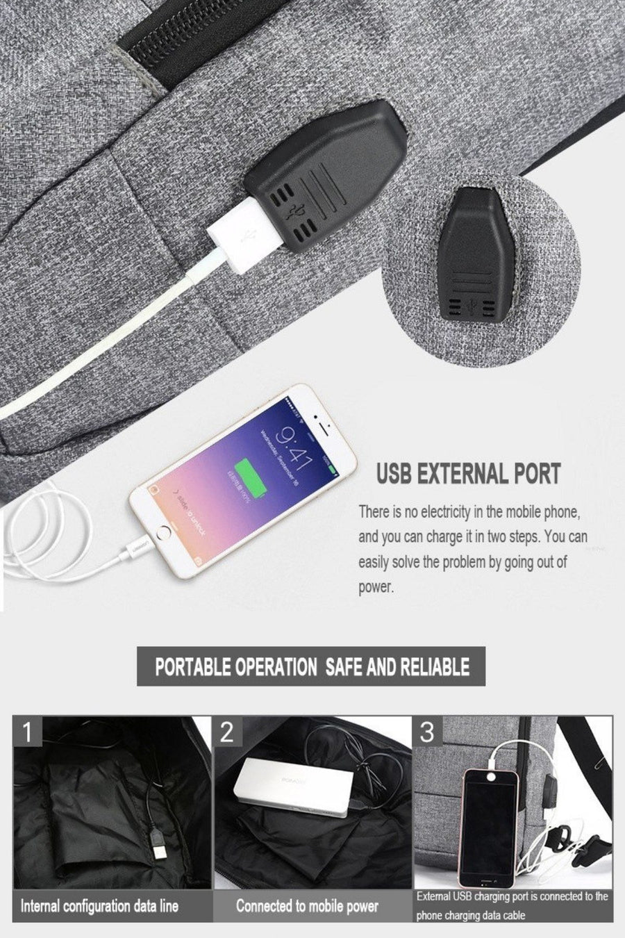 Ozuko Deep-Blue USB-Charging Crossbody Tablet Backpack-Bag