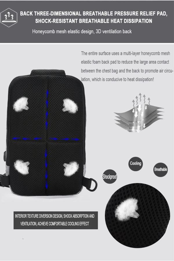 Ozuko Grey USB-Charging Crossbody Tablet Backpack-Bag