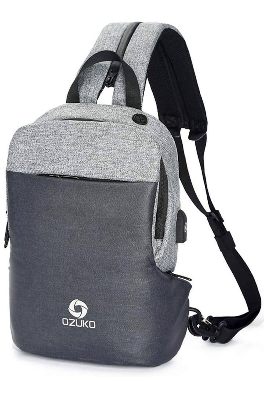Ozuko Grey USB-Charging Multifunction Crossbody Backpack-Bag