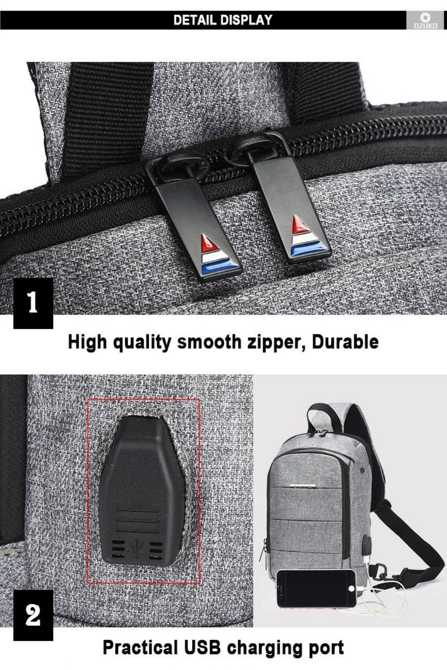 Ozuko Red/Black USB-Charging Crossbody Tablet Backpack-Bag