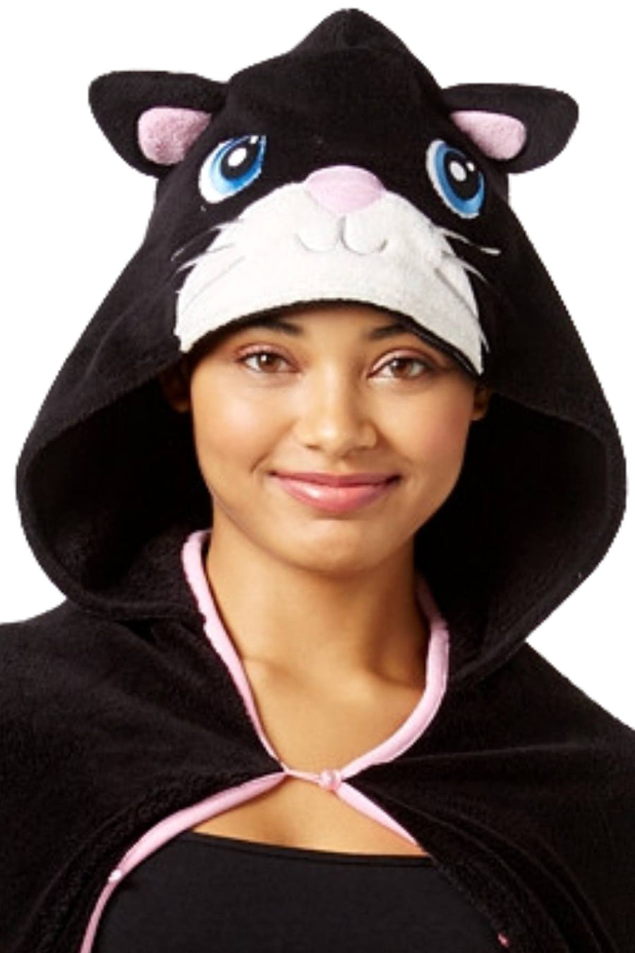 PJ Couture Black Cat Hooded Lounge Poncho with Mittens