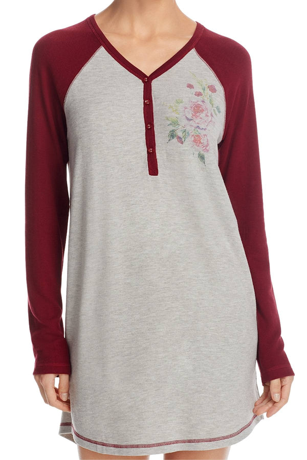 PJ Salvage Heather-Grey Skulls/Roses Sleep-Shirt