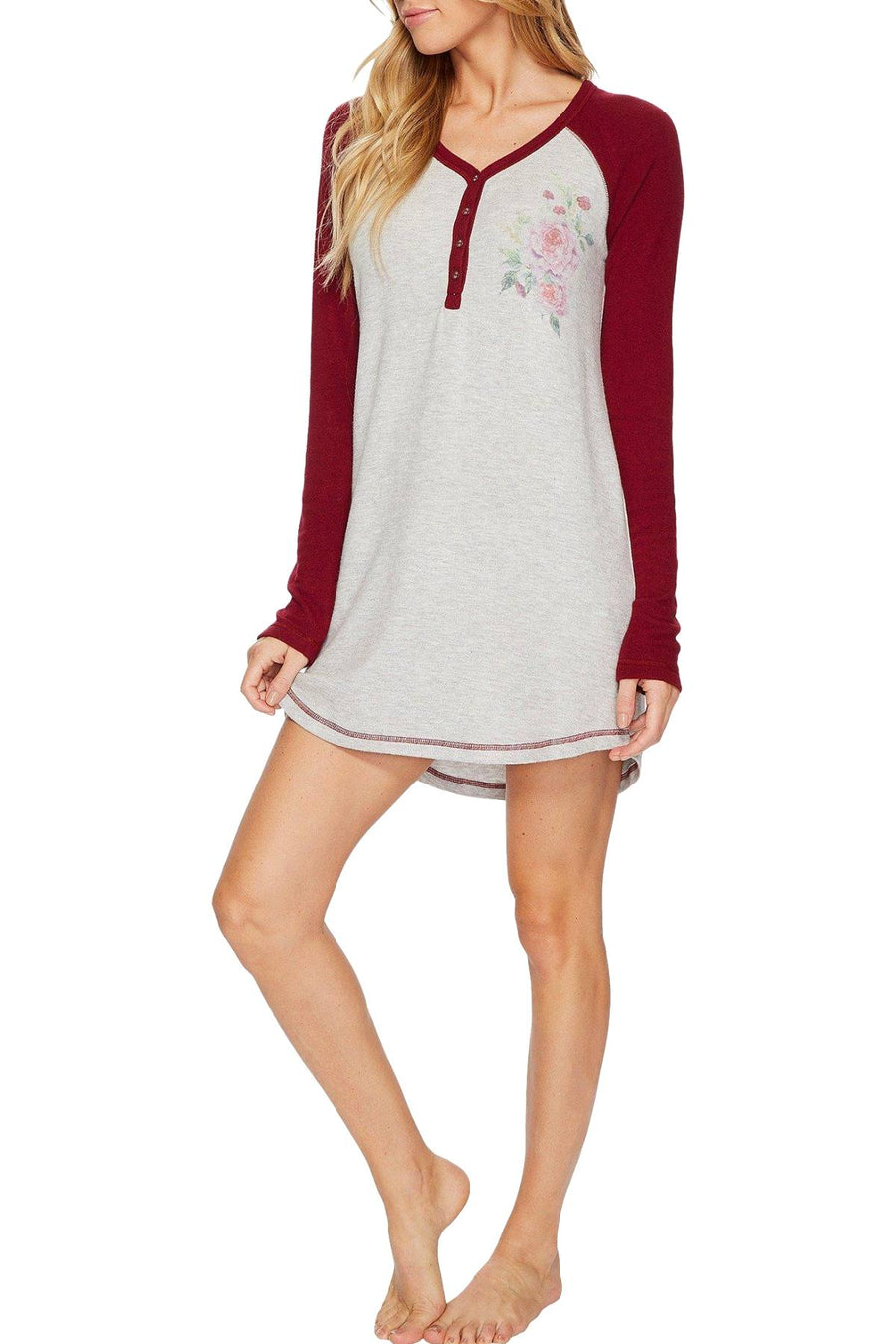 PJ Salvage Heather-Grey Skulls/Roses Sleep-Shirt