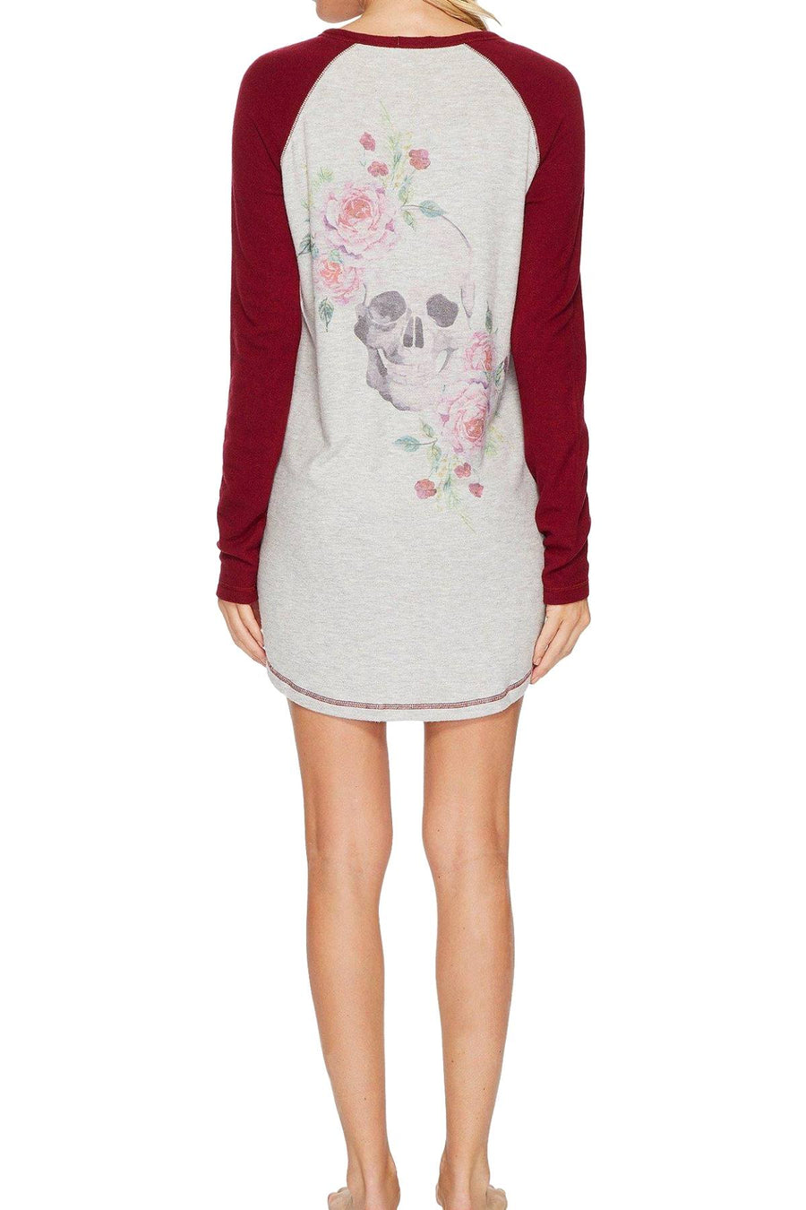 PJ Salvage Heather-Grey Skulls/Roses Sleep-Shirt