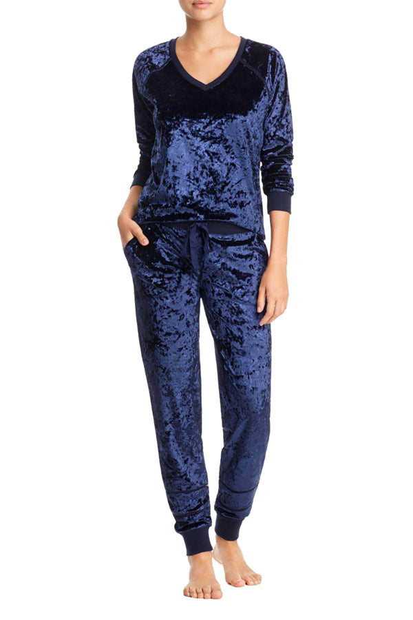 PJ Salvage Navy Crushed-Velvet Long-Sleeve Top