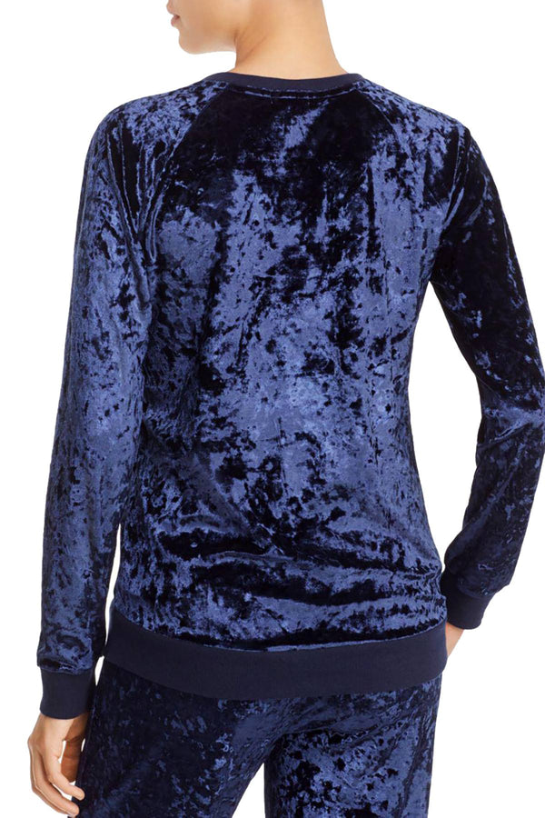 PJ Salvage Navy Crushed-Velvet Long-Sleeve Top