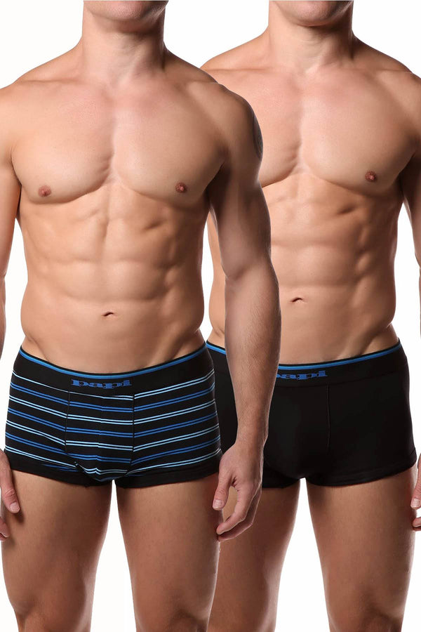 Papi Black/Blue Stripe Stretch Brazilian Trunk 2-Pack