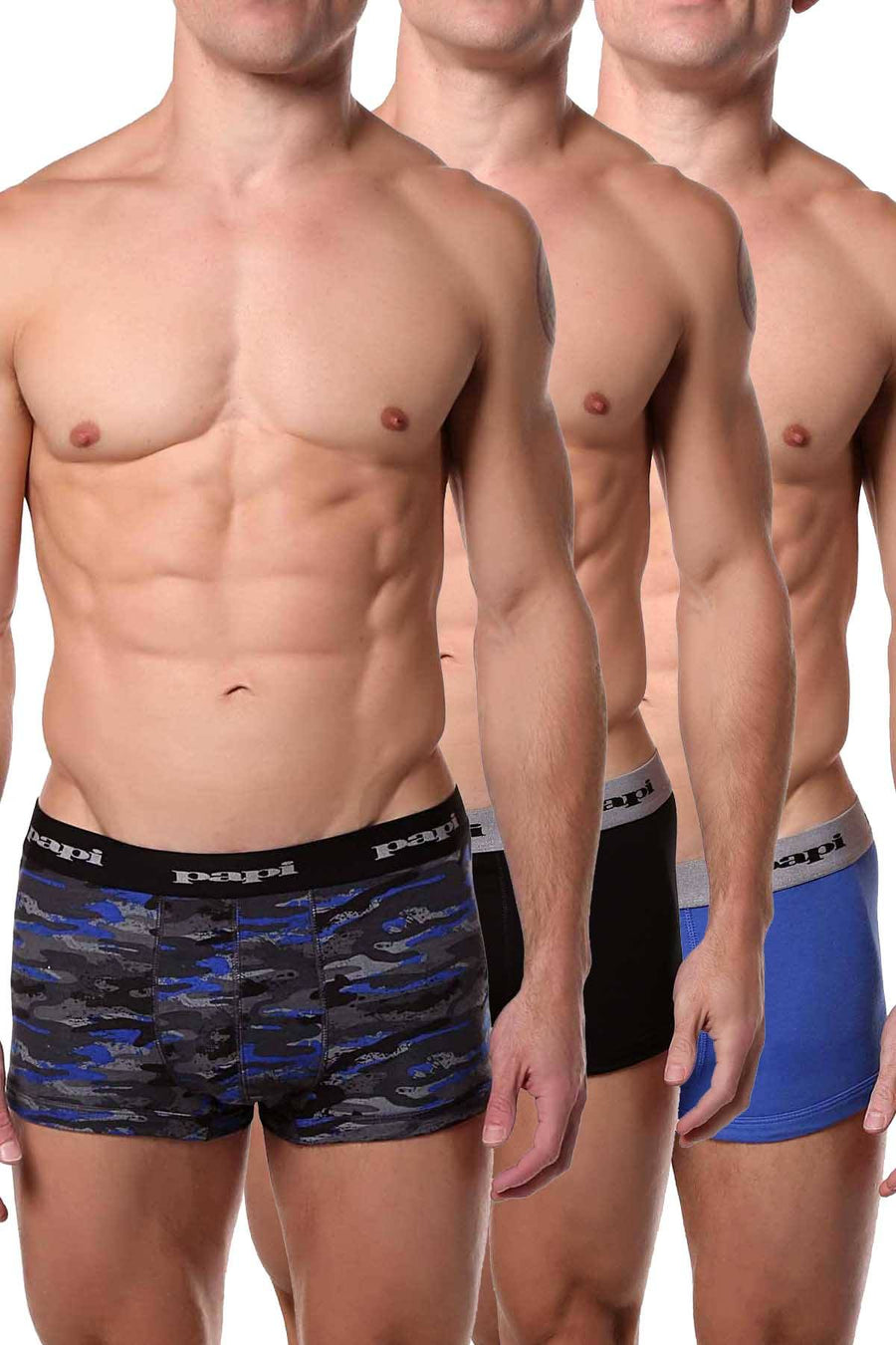 Papi Blue/Black/Grey-Print Brazilian Trunk 3-Pack