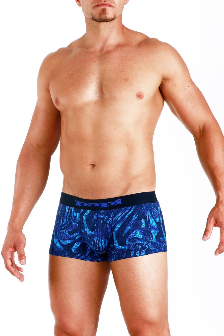 Papi Blue Microflex Peached Single Animal Print Brazilian Trunk